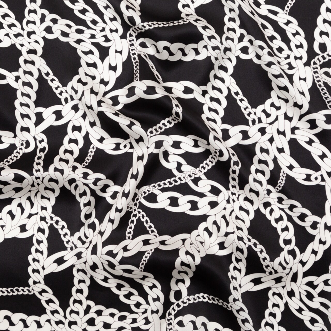 1 Yard Mood Exclusive Italian Black and White Chains Silk Charmeuse Fabric, 55 Inches Wide